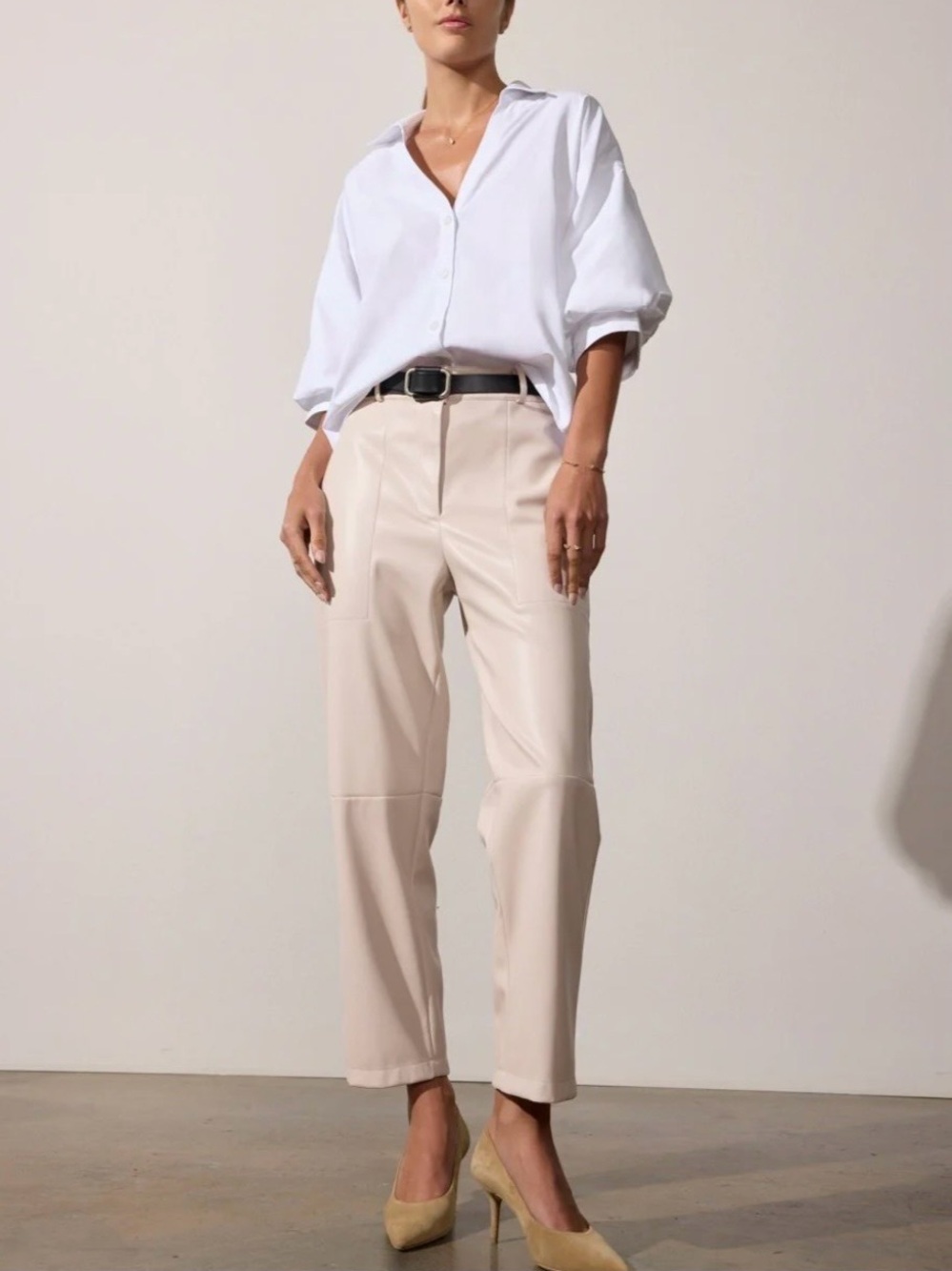 NEW BROCHU WALKER stone vegan leather pant in perle